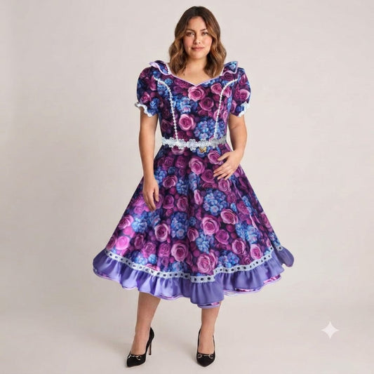 Vestido de Cueca TALLA L – Floreado Purpura