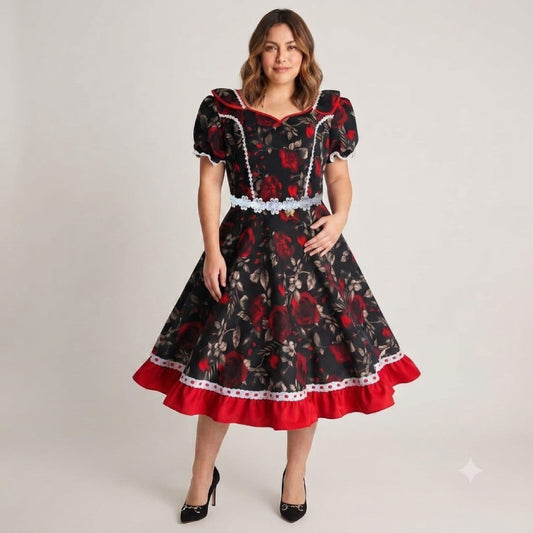 Vestido de Cueca TALLA L – Rojo Negro