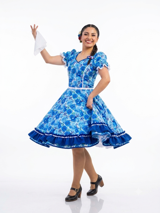 Vestido de Cueca Juvenil – Traje Típico de China TALLA 14 Azul Rey