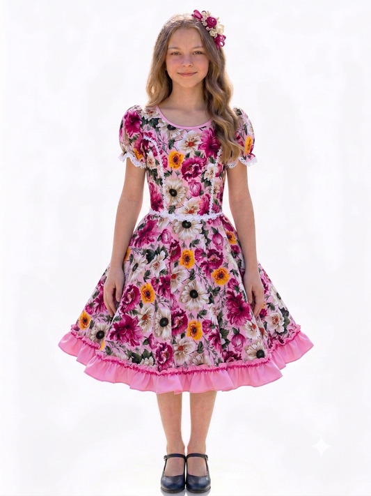 Vestido de Cueca para Niña – TALLA 12 Rosa