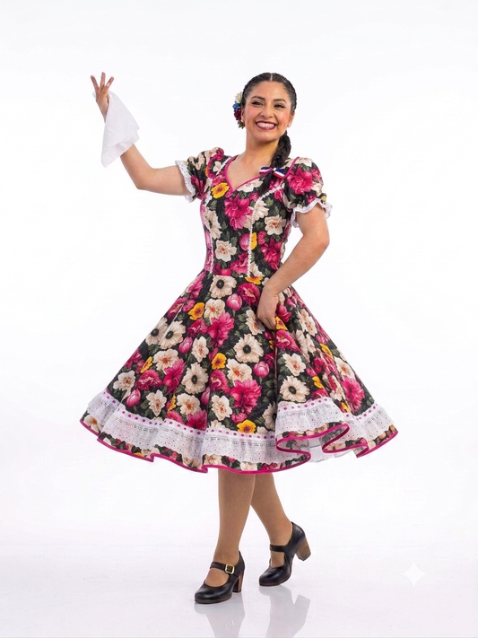 Vestido de Cueca Juvenil – Traje Típico de China TALLA 14 Negro Fucsia