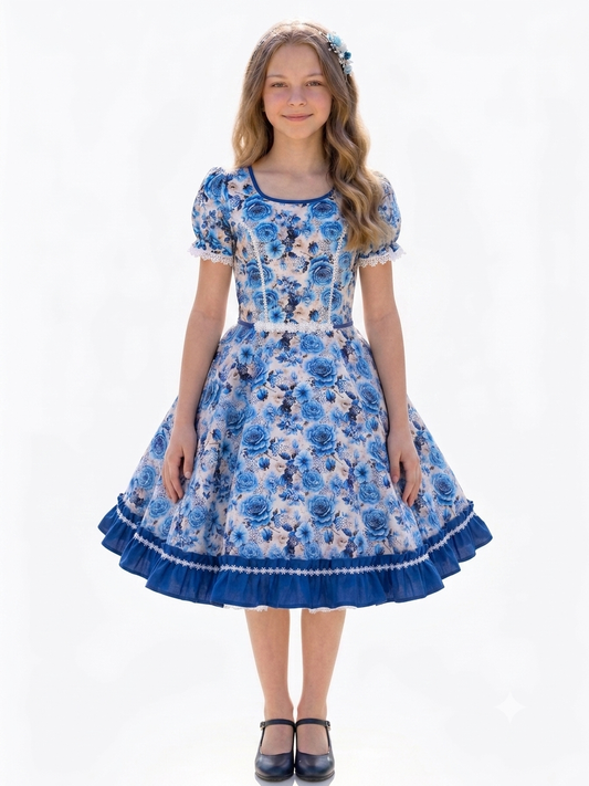 Vestido de Cueca para Niña – TALLA 12 celeste