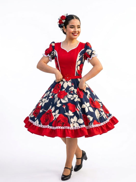 Vestido de Cueca TALLA Standar Tela Sofia Elasticada Rojo Azulado