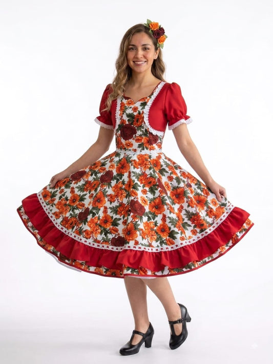 Vestido de Cueca TALLA 16 – Traje Típico de China naranjo rojo