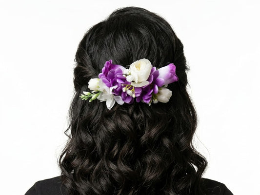 Tocados Cuequeros de Flores – Cintas y Peinetas Folclóricas para Fiestas Patrias MORADO