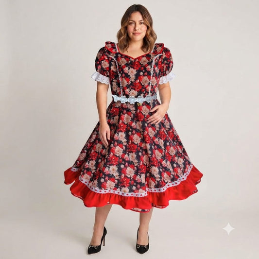 Vestido de Cueca TALLA L – Floreado Rojo