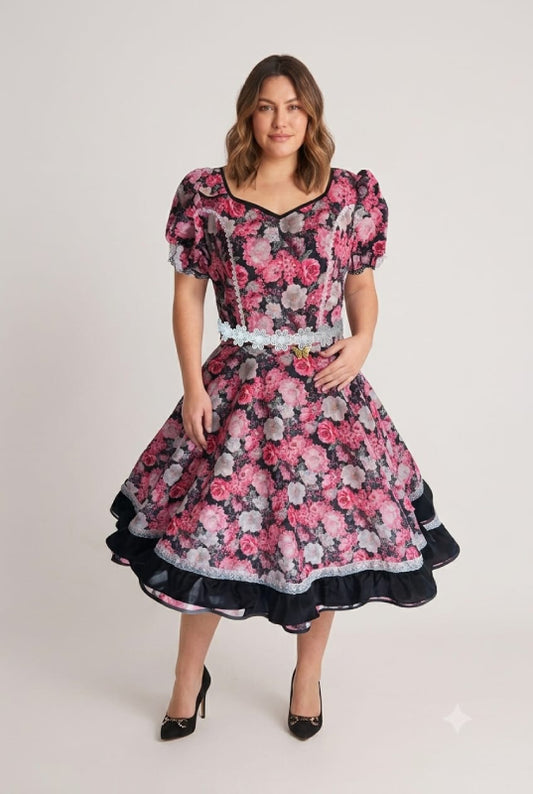 Vestido de Cueca TALLA L – Rosa Floreado