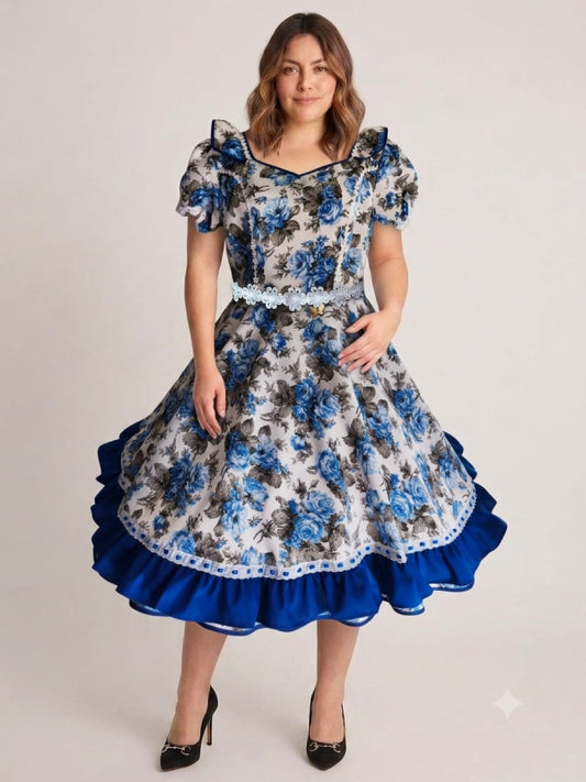 Vestido de Cueca TALLA L – Azul Rey Flor