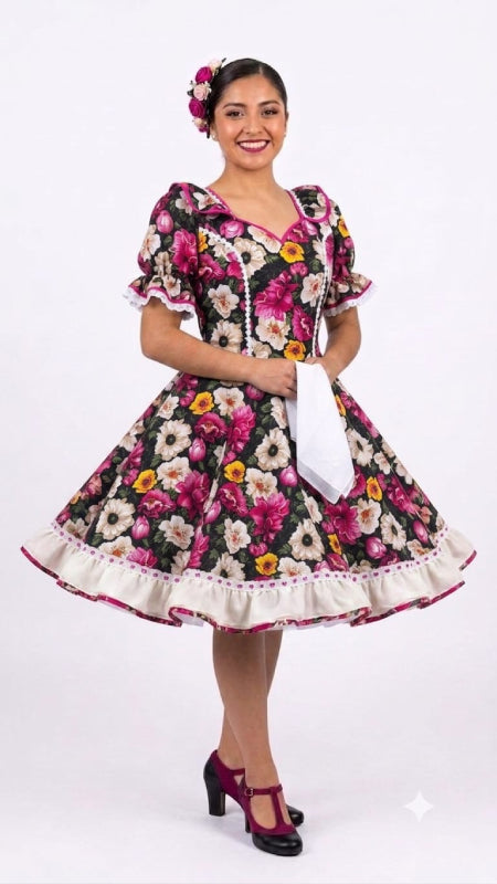 Vestido de Cueca TALLA M Floreado Beige