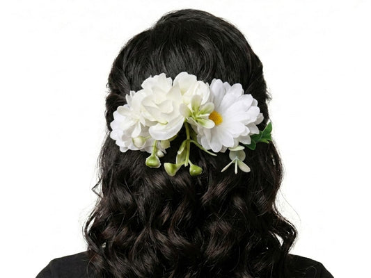 Tocados Cuequeros de Flores – Cintas y Peinetas Folclóricas para Fiestas Patrias BLANCO