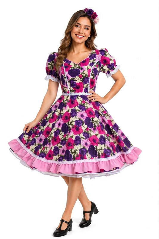 Vestido de Cueca TALLA S – Traje Típico de China Crema Purpura