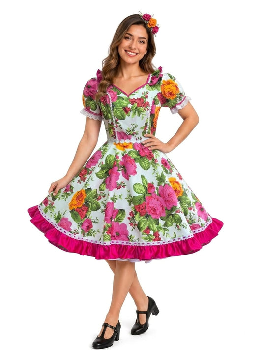 Vestido de Cueca TALLA S – Traje Típico de China Fucsia Blanco