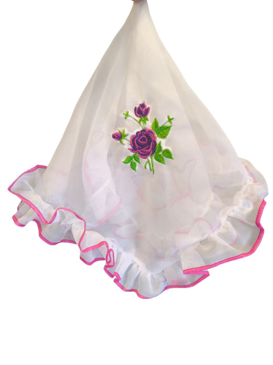 Pañuelo de Cueca Tradicional Blanco Borde Fucsia