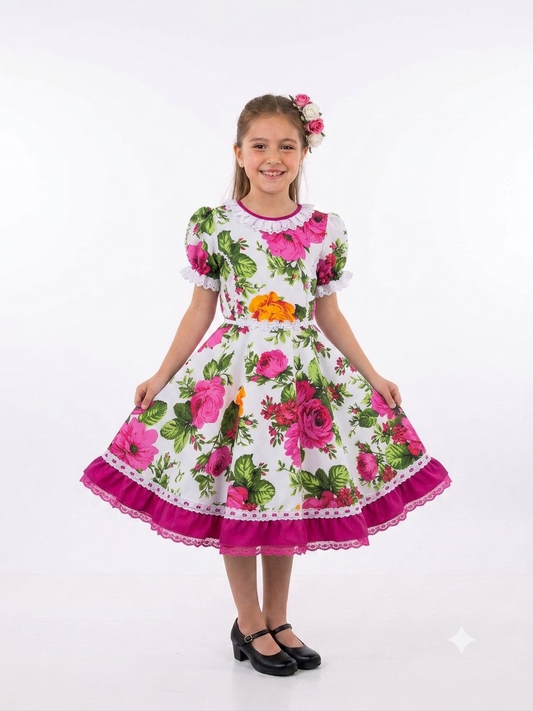 Vestido de Cueca para Niña – TALLA 10 Fucsia