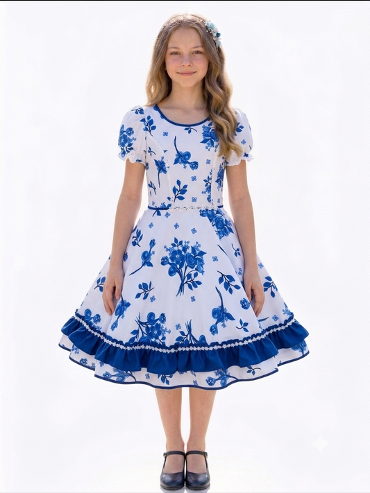 Vestido de Cueca para Niña –  TALLA 12 Azul Rey
