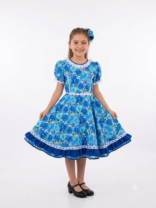 Vestido de Cueca para Niña – TALLA 10 Azul Rey