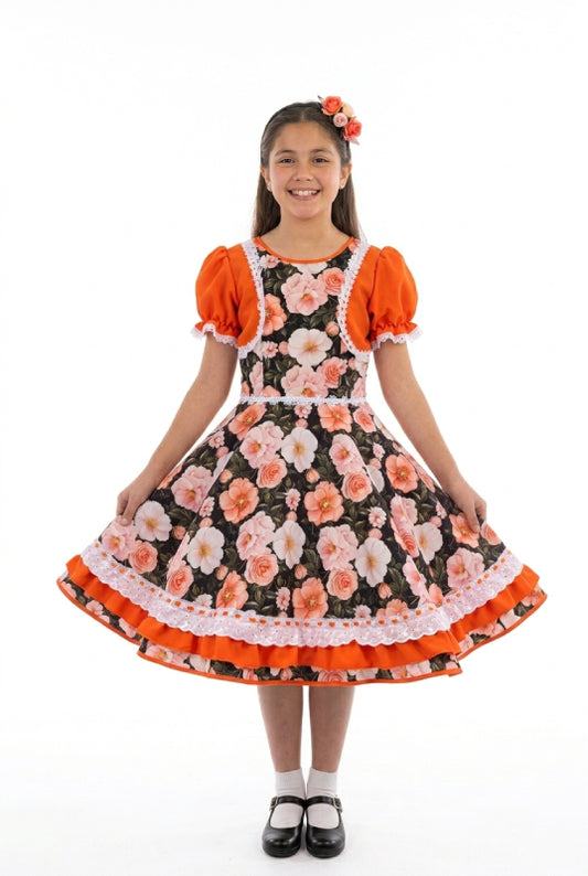 Vestido de Cueca para Niña – Traje Típico de China Infantil TALLA 12 NARANJO