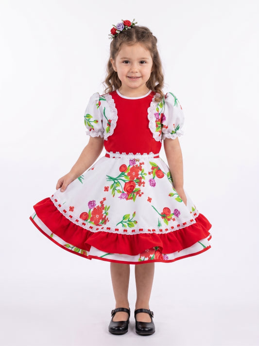 Vestido de Cueca TALLA 4 Traje Típico de China Infantil  ROJO blanco
