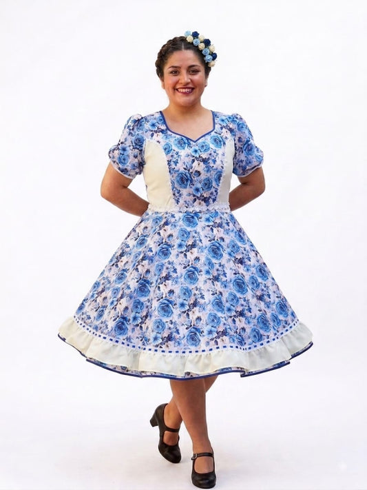 Vestido de Cueca TALLA XL Azul Crema