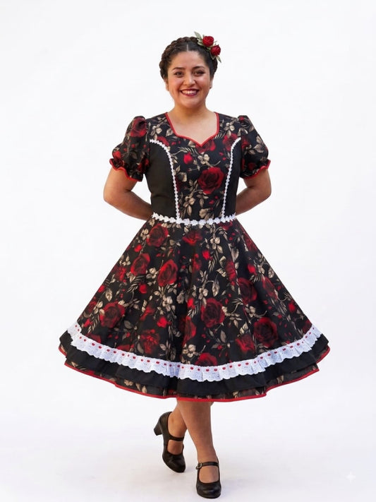 Vestido de Cueca TALLA XL Negro Rojo