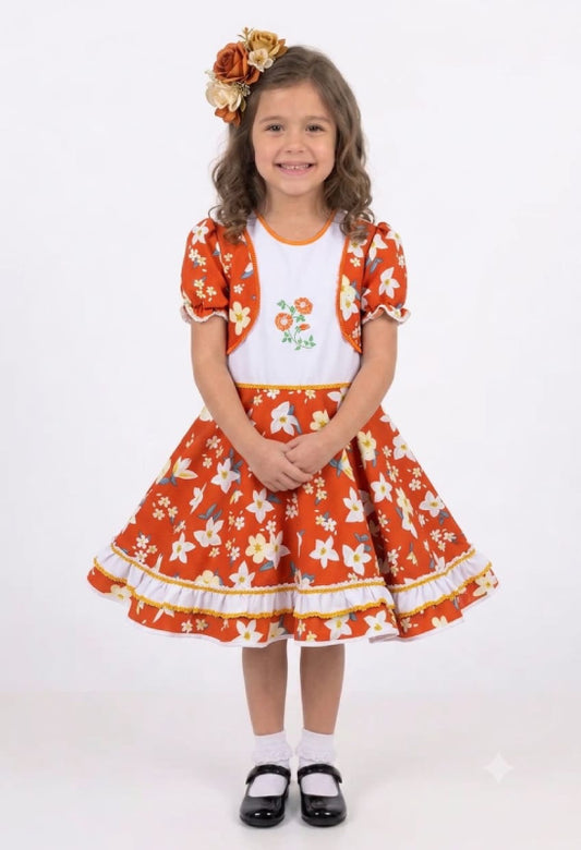 Vestido de Cueca para Niña Talla 6 Naranjo