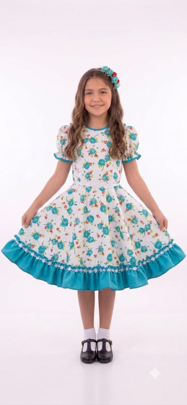 Vestido de Cueca para Niña Talla 8 Celeste