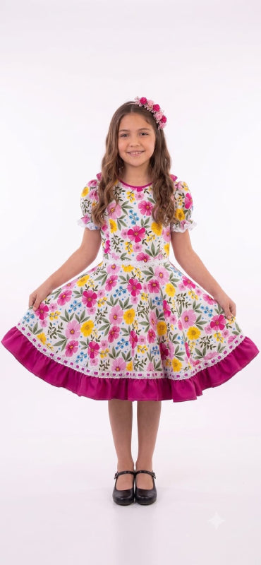 Vestido de Cueca para Niña Talla 8 Floreado Amarillo