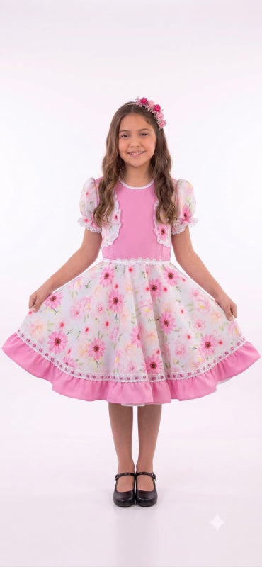 Vestido de Cueca para Niña Talla 8 Rosa Floreado