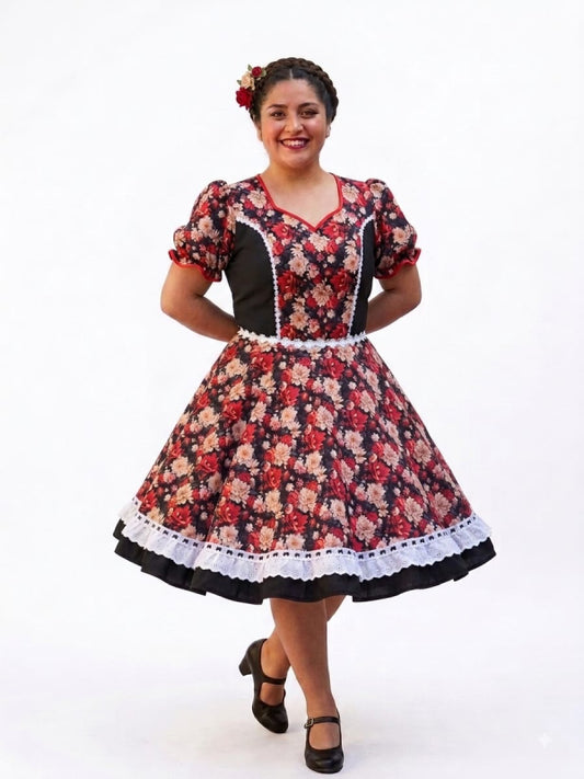 Vestido de Cueca TALLA XL Negro Floreado
