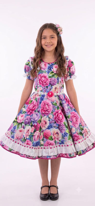 Vestido de Cueca para Niña Talla 8 Fucsia Floreado